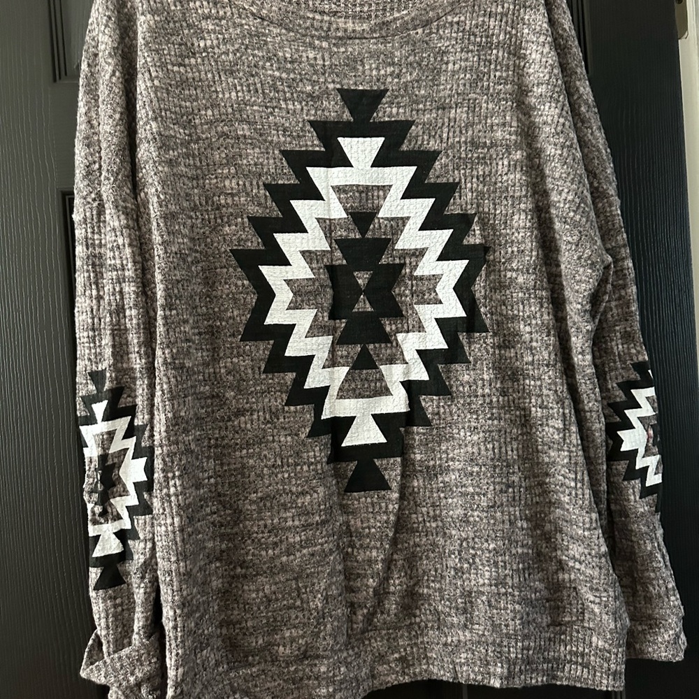 Aztec Patterned Gray Sweater